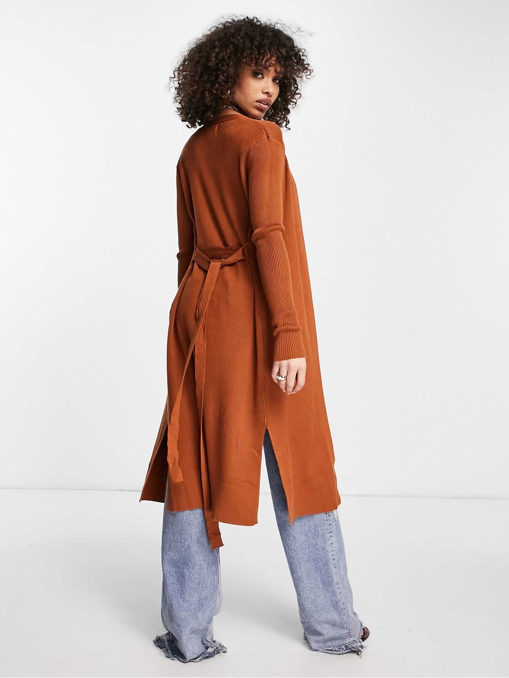 NWT ASOS QED London Longline Tie-Back Cardigan in Rust Brown